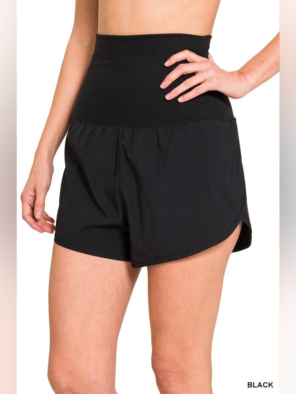 Zenana Outfitters Black High-Waist Running Athletic Shorts Built-in Liner L